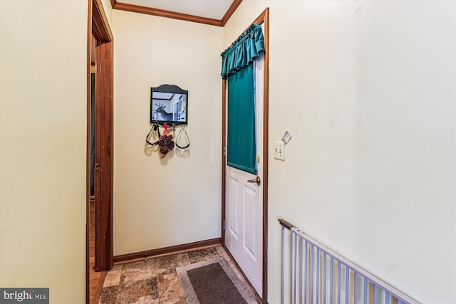 4441 Solomons Island Rd, Harwood, MD 20776 - doorway featuring stone finish flooring and crown molding