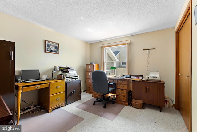 18 Old Whaling Ln, Long Beach Township, NJ 08008 - home office featuring a textured ceiling and light colored carpet