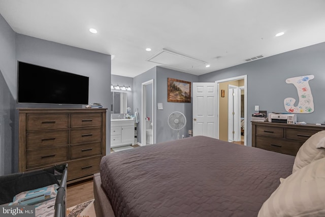 17 Concord Rd, Marlton, NJ 08053 - bedroom with attic access, light wood-style floors, ensuite bathroom, and recessed lighting