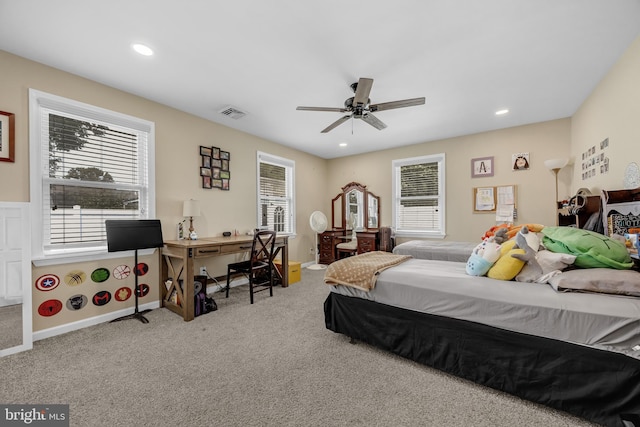 17 Concord Rd, Marlton, NJ 08053 - bedroom with carpet floors, multiple windows, recessed lighting, a ceiling fan, and a desk