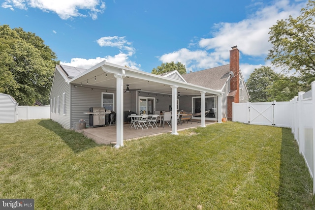 17 Concord Rd, Marlton, NJ 08053 - rear view of house with a gate, ceiling fan, a chimney, and a patio