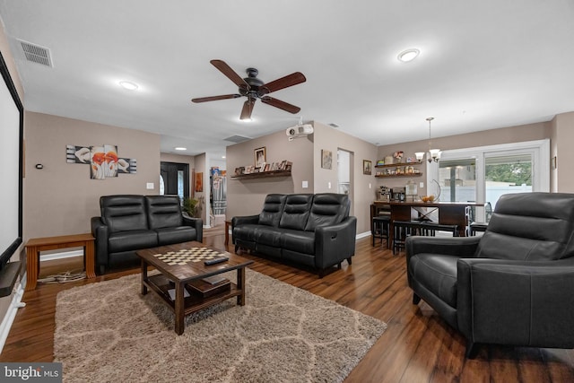 17 Concord Rd, Marlton, NJ 08053 - living room featuring ceiling fan, wood finished floors, baseboards, recessed lighting, and a chandelier