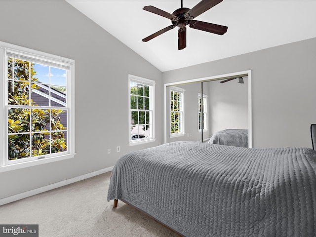 2772 Gingerview Ln, Annapolis, MD 21401 - bedroom with carpet, lofted ceiling, baseboards, a closet, and ceiling fan