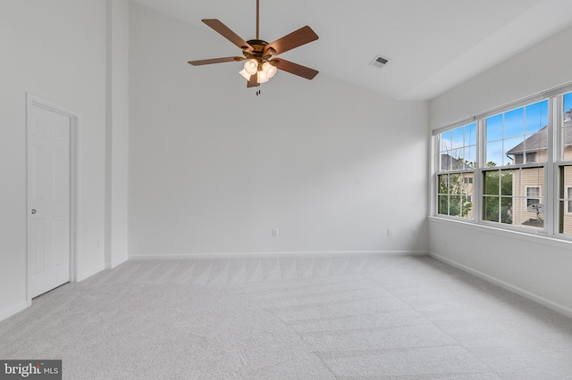 5454 Patuxent Knoll Pl, Alexandria, VA 22312 - unfurnished bedroom with carpet floors, baseboards, high vaulted ceiling, and ceiling fan