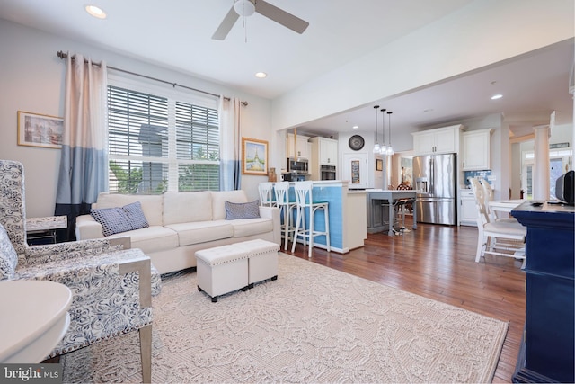 2703 Brownlee Ct, Lanham, MD 20706 - living area with a ceiling fan, dark wood finished floors, and recessed lighting