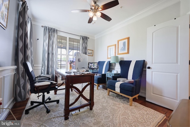2703 Brownlee Ct, Lanham, MD 20706 - office featuring ornamental molding, wood finished floors, and ceiling fan