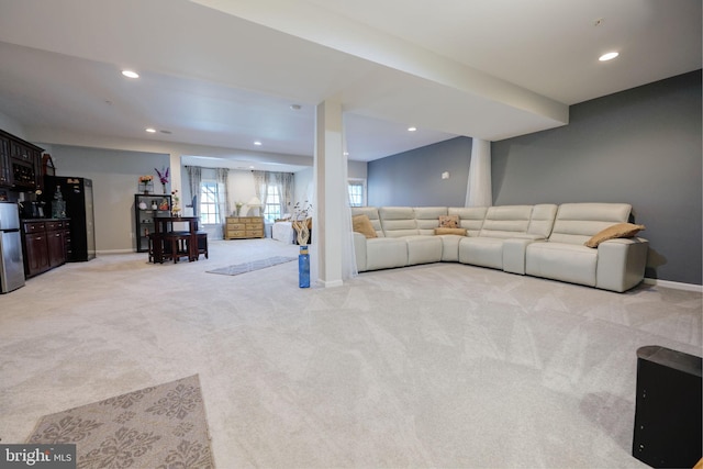 2703 Brownlee Ct, Lanham, MD 20706 - living room featuring light carpet, baseboards, and recessed lighting