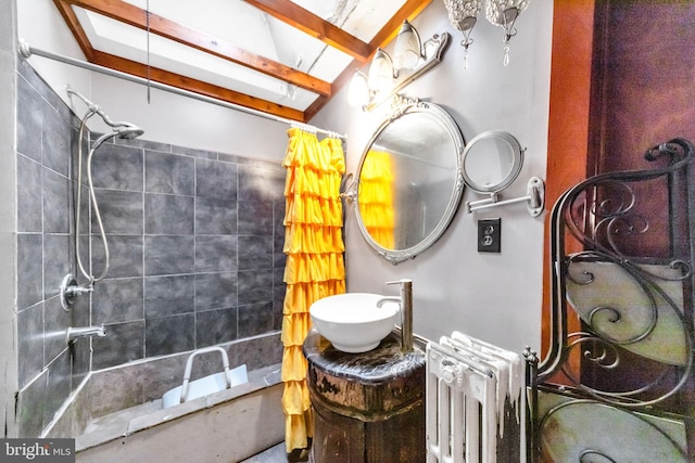 6720 Dorel St, Philadelphia, PA 19142 - bathroom with shower / tub combo, radiator, and vanity