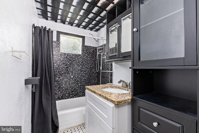 3826 W Bay Ave, Baltimore, MD 21225 - bathroom featuring shower / bath combination with curtain and vanity