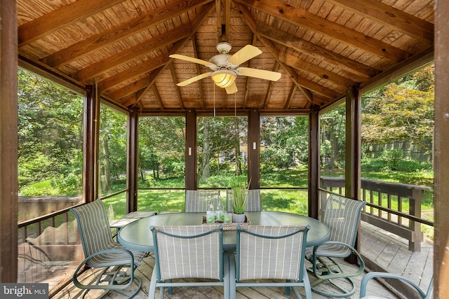 4920 Sunset Ln, Annandale, VA 22003 - sunroom / solarium featuring ceiling fan, outdoor dining area, and vaulted ceiling
