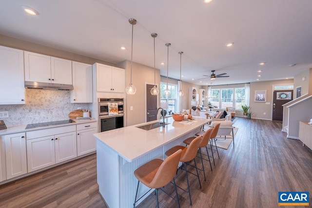 3018 Horizon Rd, Charlottesville, VA 22902 - kitchen featuring a sink, stainless steel double oven, open floor plan, dark wood-type flooring, and recessed lighting