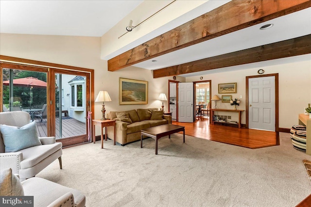1771 Hunters Cir, West Chester, PA 19380 - carpeted living room featuring baseboards and beamed ceiling