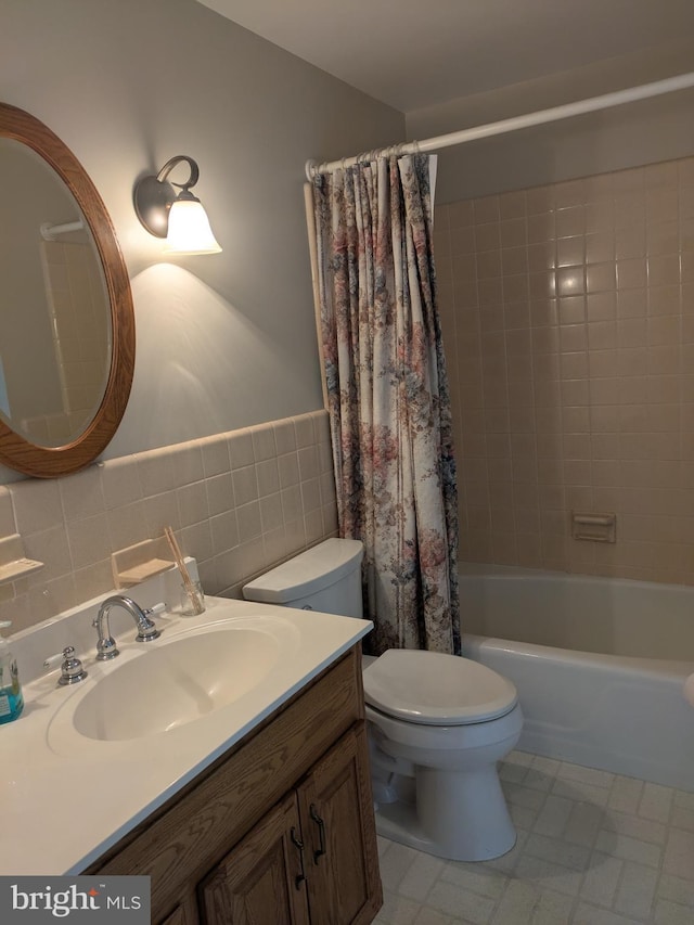 3339 Bruun Ave, Vineland, NJ 08360 - bathroom with vanity, tile walls, and shower / bath combination with curtain