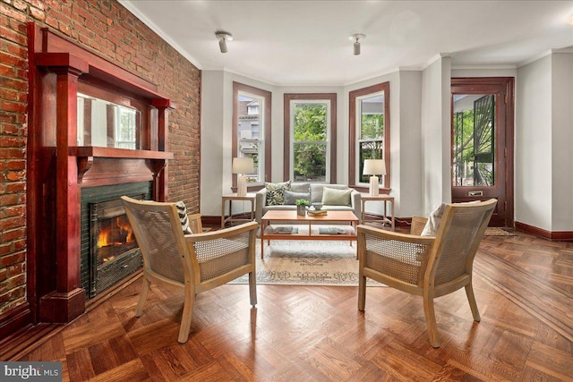 1360 Perry Pl NW, Washington, DC 20010 - sitting room with a brick fireplace, crown molding, and baseboards
