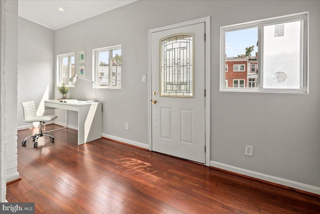 1360 Perry Pl NW, Washington, DC 20010 - entryway with wood-type flooring, baseboards, and crown molding