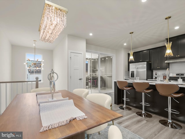 7330 Isabella Rd, Laurel, MD 20723 - dining space with a chandelier, light wood-type flooring, and recessed lighting