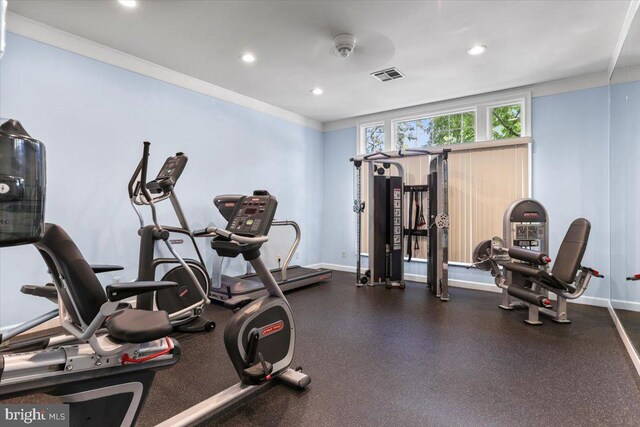 20273 Beechwood Ter Unit 103, Ashburn, VA 20147 - exercise area featuring recessed lighting, baseboards, and ornamental molding