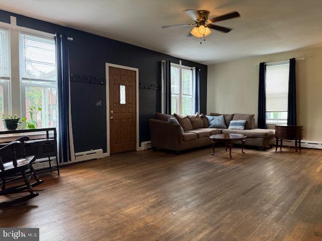 2329 Canby St, Harrisburg, PA 17103 - living room featuring wood finished floors and a ceiling fan