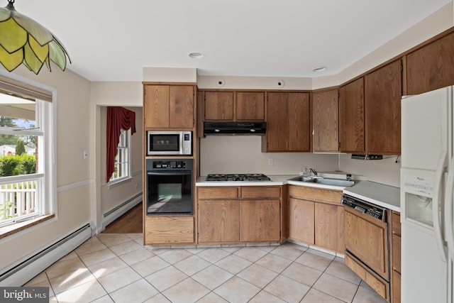 1101 Cherry Ln, Cinnaminson, NJ 08077 - kitchen with white fridge with ice dispenser, oven, stainless steel microwave, a sink, and ventilation hood
