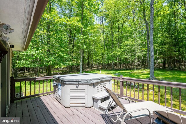 793 Mountainview Dr, Oakland, MD 21550 - wooden terrace with a hot tub and a lawn
