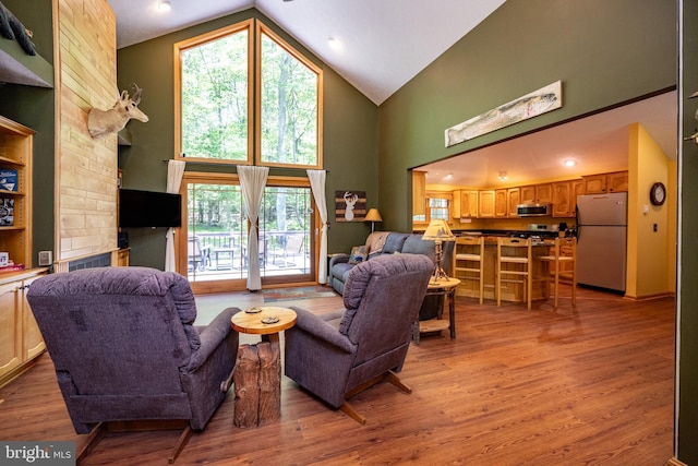 793 Mountainview Dr, Oakland, MD 21550 - living room featuring high vaulted ceiling and light wood-style floors