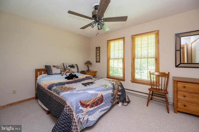 793 Mountainview Dr, Oakland, MD 21550 - carpeted bedroom featuring a baseboard radiator and a ceiling fan