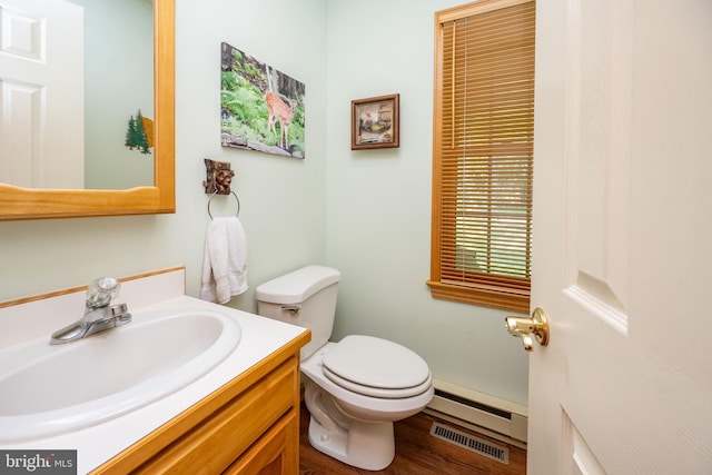 793 Mountainview Dr, Oakland, MD 21550 - half bath with baseboard heating, vanity, and wood finished floors