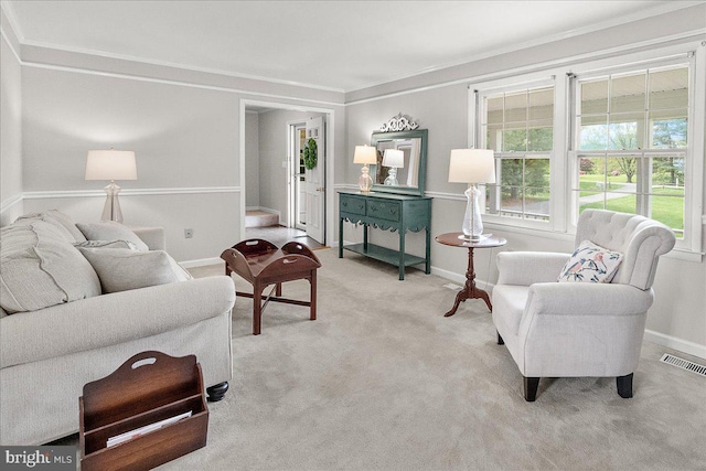 3498 Augusta Dr, Ijamsville, MD 21754 - carpeted living room featuring baseboards and crown molding