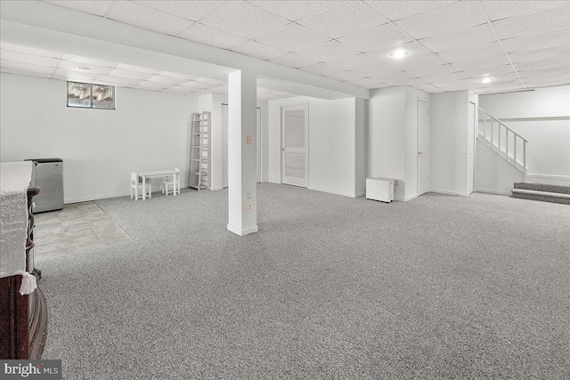 3498 Augusta Dr, Ijamsville, MD 21754 - finished basement featuring a paneled ceiling, carpet, stairway, and baseboards