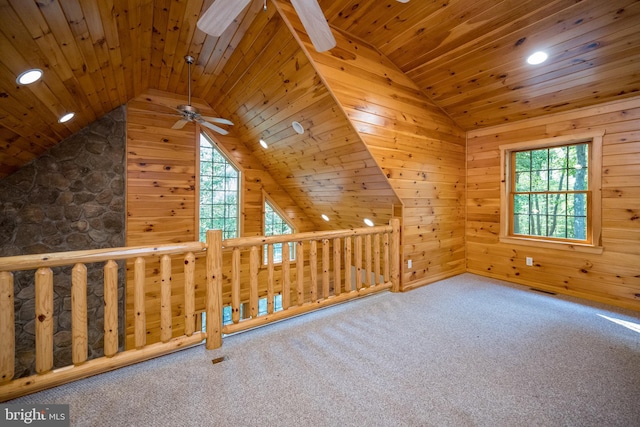 129 Bucks Crossing Ln, Accident, MD 21520 - bonus room with a ceiling fan, plenty of natural light, vaulted ceiling, wooden ceiling, and carpet