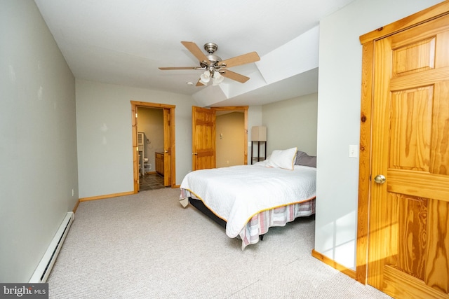 129 Bucks Crossing Ln, Accident, MD 21520 - bedroom with baseboard heating, carpet, connected bathroom, and ceiling fan