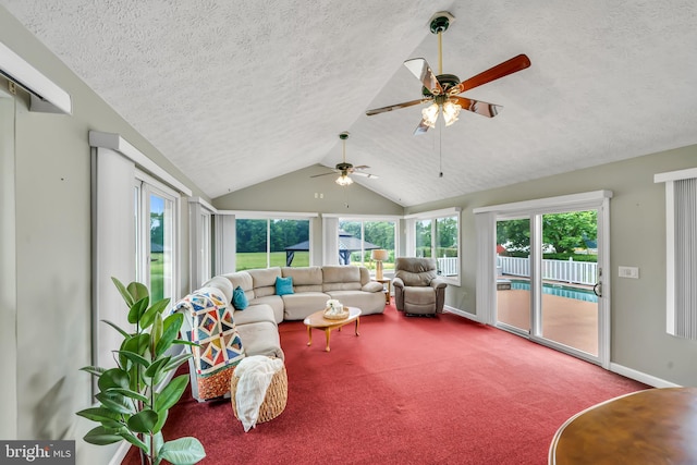 284 Little New York Rd, Rising Sun, MD 21911 - sunroom / solarium with a textured ceiling, vaulted ceiling, carpet floors, and healthy amount of natural light