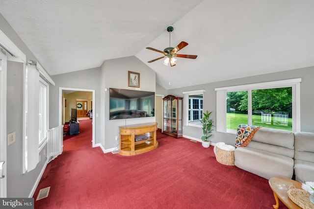 284 Little New York Rd, Rising Sun, MD 21911 - carpeted living room featuring a ceiling fan and vaulted ceiling
