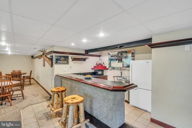 284 Little New York Rd, Rising Sun, MD 21911 - indoor wet bar with freestanding refrigerator, light tile patterned floors, a drop ceiling, and recessed lighting