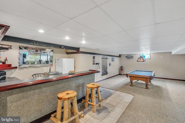 284 Little New York Rd, Rising Sun, MD 21911 - indoor bar featuring freestanding refrigerator, billiards table, healthy amount of natural light, carpet floors, and a drop ceiling