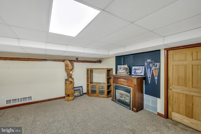 284 Little New York Rd, Rising Sun, MD 21911 - below grade area with carpet floors, a glass covered fireplace, and a drop ceiling