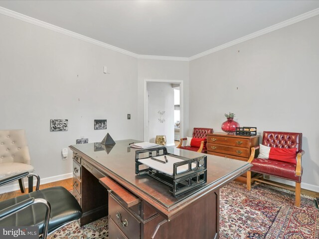 3002 Ridgeview Dr, Orwigsburg, PA 17961 - office area with crown molding, wood finished floors, and baseboards