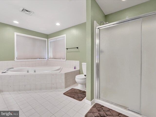 3002 Ridgeview Dr, Orwigsburg, PA 17961 - bathroom with tile patterned floors, a garden tub, toilet, a shower stall, and recessed lighting