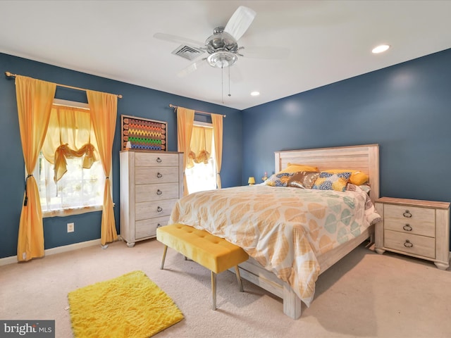 3002 Ridgeview Dr, Orwigsburg, PA 17961 - bedroom with carpet, baseboards, a ceiling fan, and recessed lighting