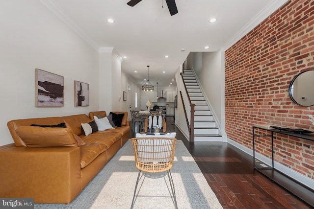 148 S E Ave, Baltimore, MD 21224 - living area featuring ceiling fan, stairway, crown molding, baseboards, and recessed lighting