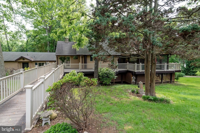 26747 Cat Creek Rd, Mechanicsville, MD 20659 - view of grassy yard with a wooden deck