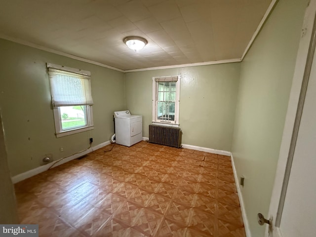 3602 Tulip Ave, Baltimore, MD 21227 - empty room featuring radiator, ornamental molding, plenty of natural light, and baseboards