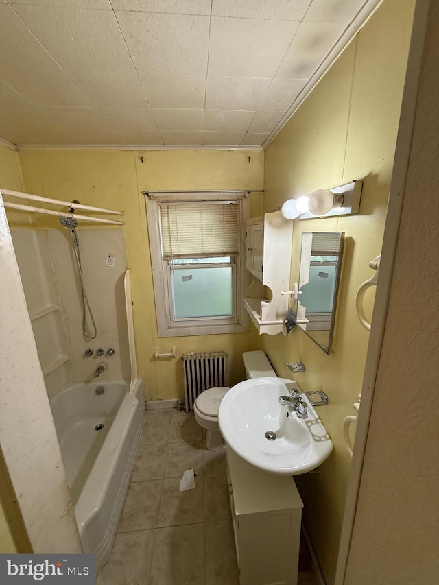 3602 Tulip Ave, Baltimore, MD 21227 - full bath featuring radiator heating unit, toilet, tile patterned flooring, ornamental molding, and vanity