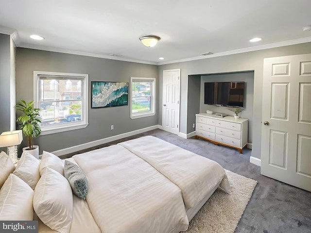 1507 E Duval St, Philadelphia, PA 19138 - carpeted bedroom with ornamental molding, baseboards, recessed lighting, and a closet