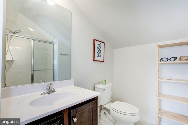 3409 Stone Barn Dr, Frederick, MD 21704 - full bath with vanity, vaulted ceiling, toilet, and an enclosed shower