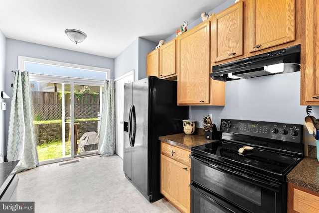15673 Mendoza Ln, Woodbridge, VA 22191 - kitchen featuring black appliances, under cabinet range hood, and dark countertops