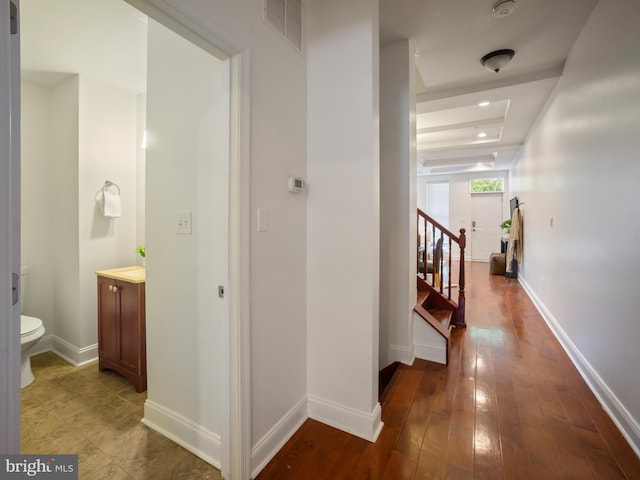 1705 E Chase St, Baltimore, MD 21213 - hallway with hardwood / wood-style flooring, baseboards, and stairs