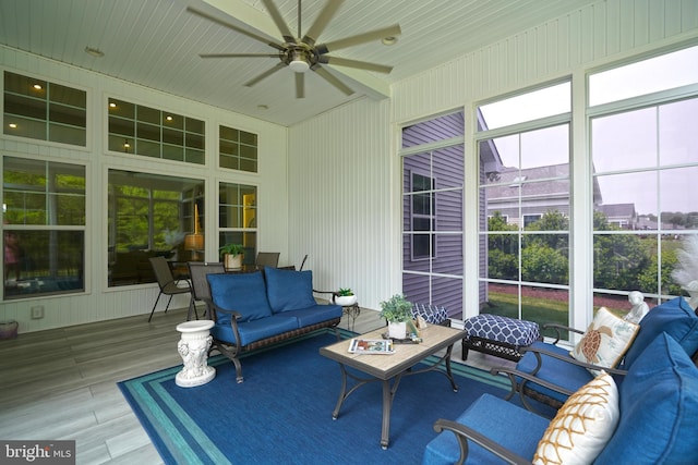 29486 Andrew Jackson Dr, Millsboro, DE 19966 - sunroom / solarium featuring an outdoor hangout area and a ceiling fan