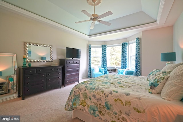29486 Andrew Jackson Dr, Millsboro, DE 19966 - bedroom featuring a tray ceiling, light carpet, and ceiling fan