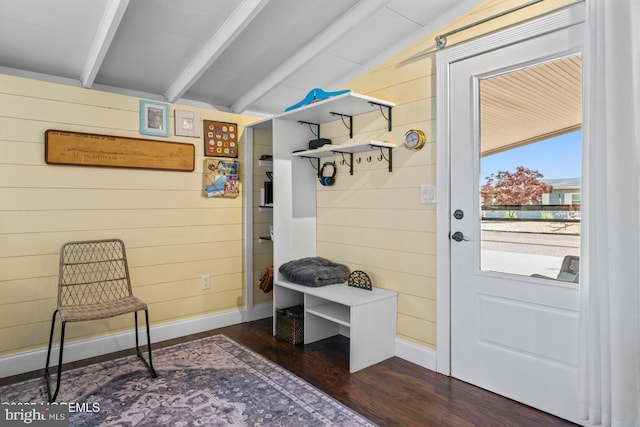 68 Gregg Dr, Manahawkin, NJ 08050 - mudroom featuring dark wood-style floors, wood walls, and baseboards